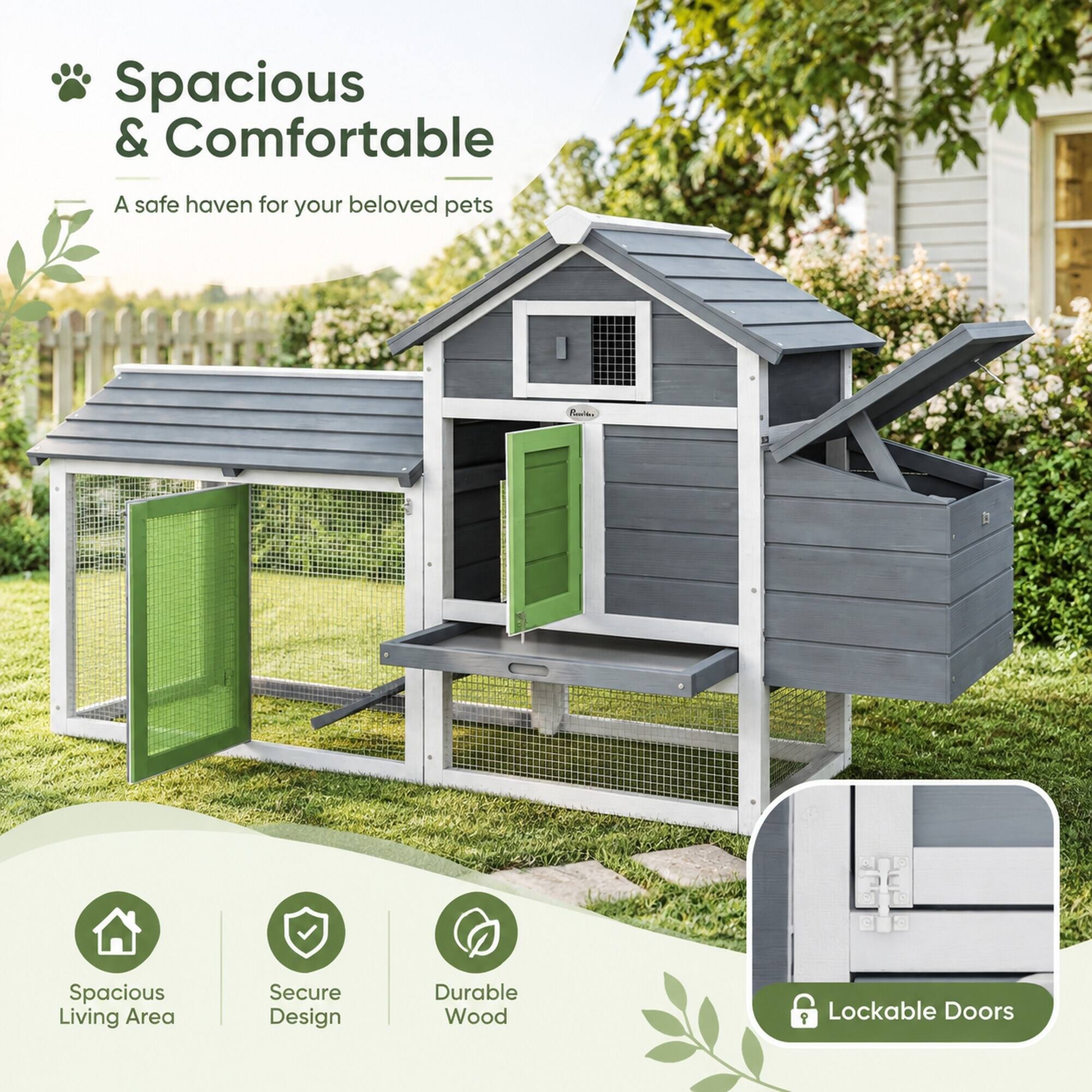 Spacious & Comfortable  
A safe haven for your beloved pets

- Spacious Living Area
- Secure Design
- Durable Wood
- Lockable Doors