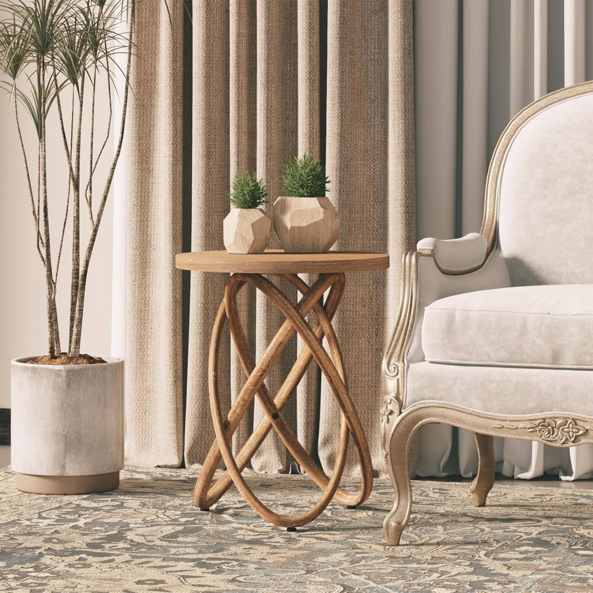 Alt View 7. COZAYH - COZAYH Round End Table with Intertwined Base Design for Home Living Room, Walnut - Walnut.