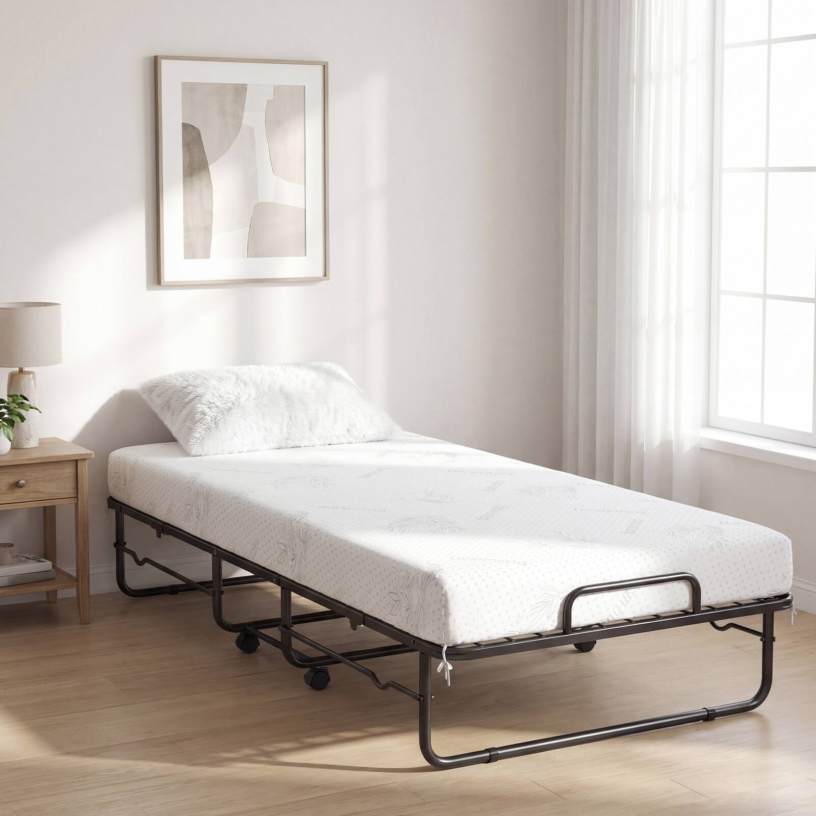Alt View 4. Gymax - Gymax Twin Size Folding Bed w/Memory Foam Mattress Metal Frame for Living Room Study - White.