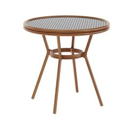 Emma + Oliver - Colmar Indoor/Outdoor Bistro Style 31.5 in. Table with PE Rattan, Glass Top, and Bamboo Finished Metal Frame - Black & White Rattan/Natural Frame