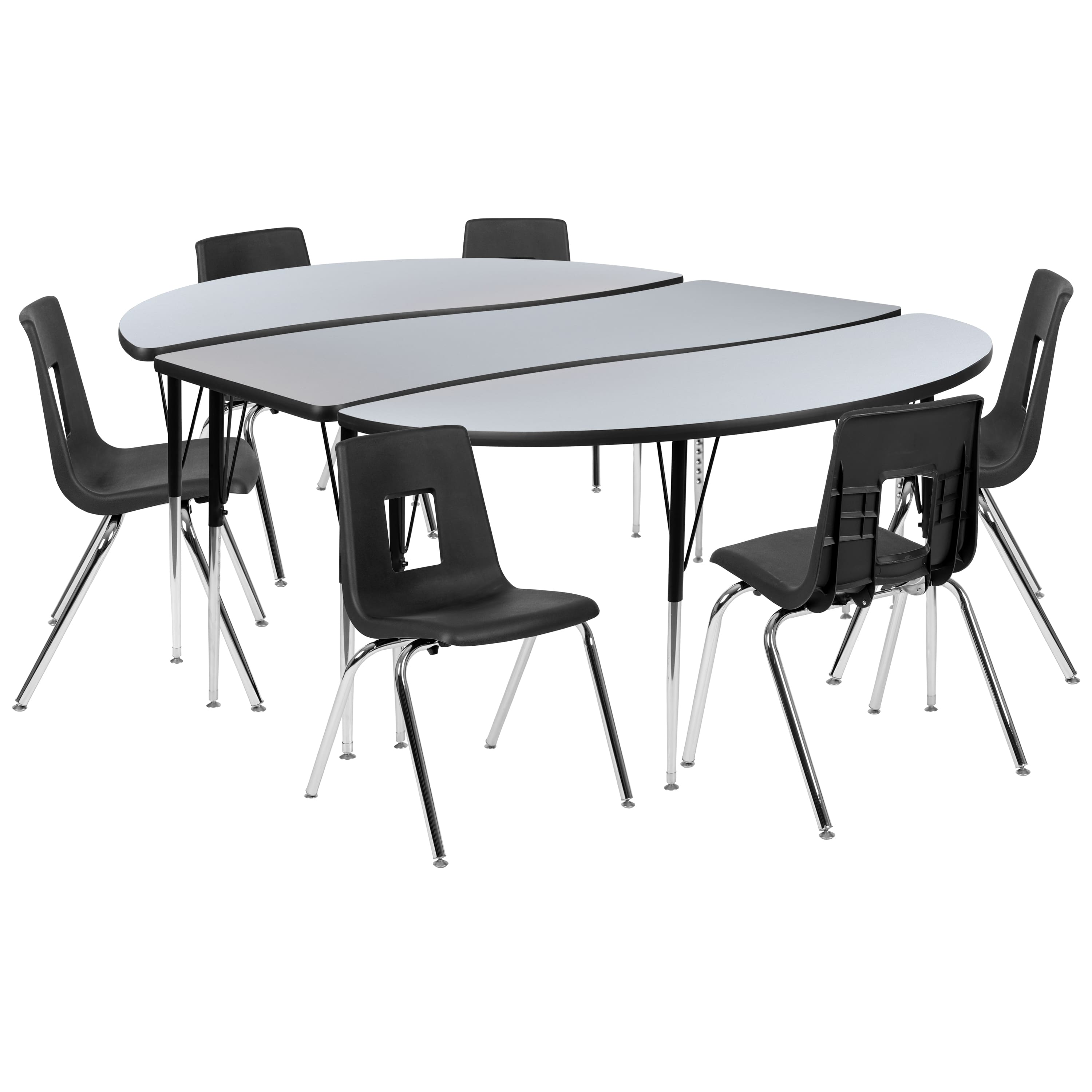 "Flash Furniture - Emmy 86"" Oval Wave Flexible Laminate Activity Table Set with 18"" Student Stack Chairs, Grey/Black - Gray" price history on PriceWatchPro