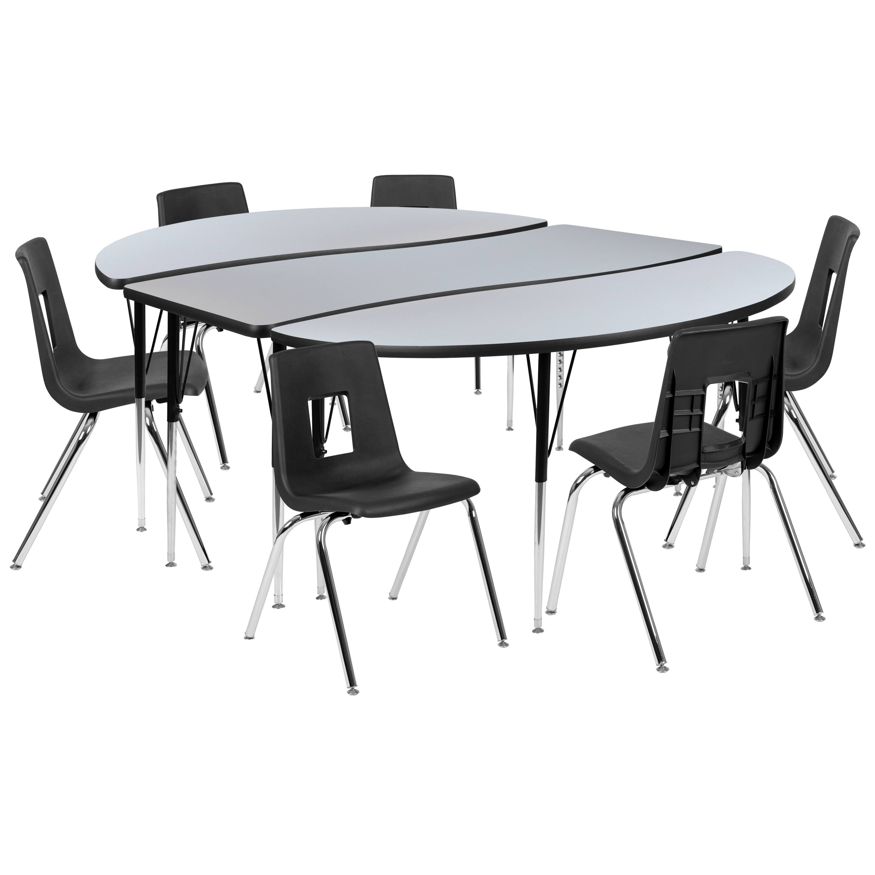 Alt View 1. Emma + Oliver - 86" Oval Wave Collaborative Laminate Activity Table Set with 18" Student Stack Chairs - Grey.