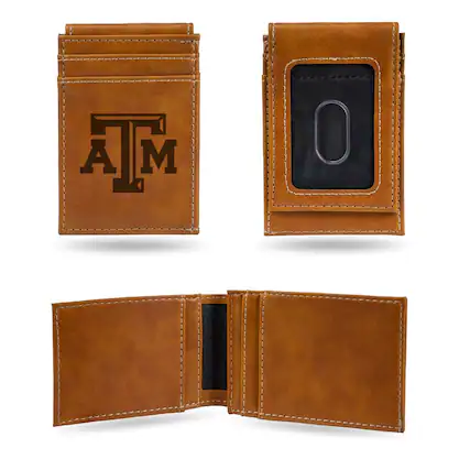 Front. Rico Industries - Texas A&M Aggies Laser Engraved Brown Front Pocket Wallet/Money Clip - Multi.
