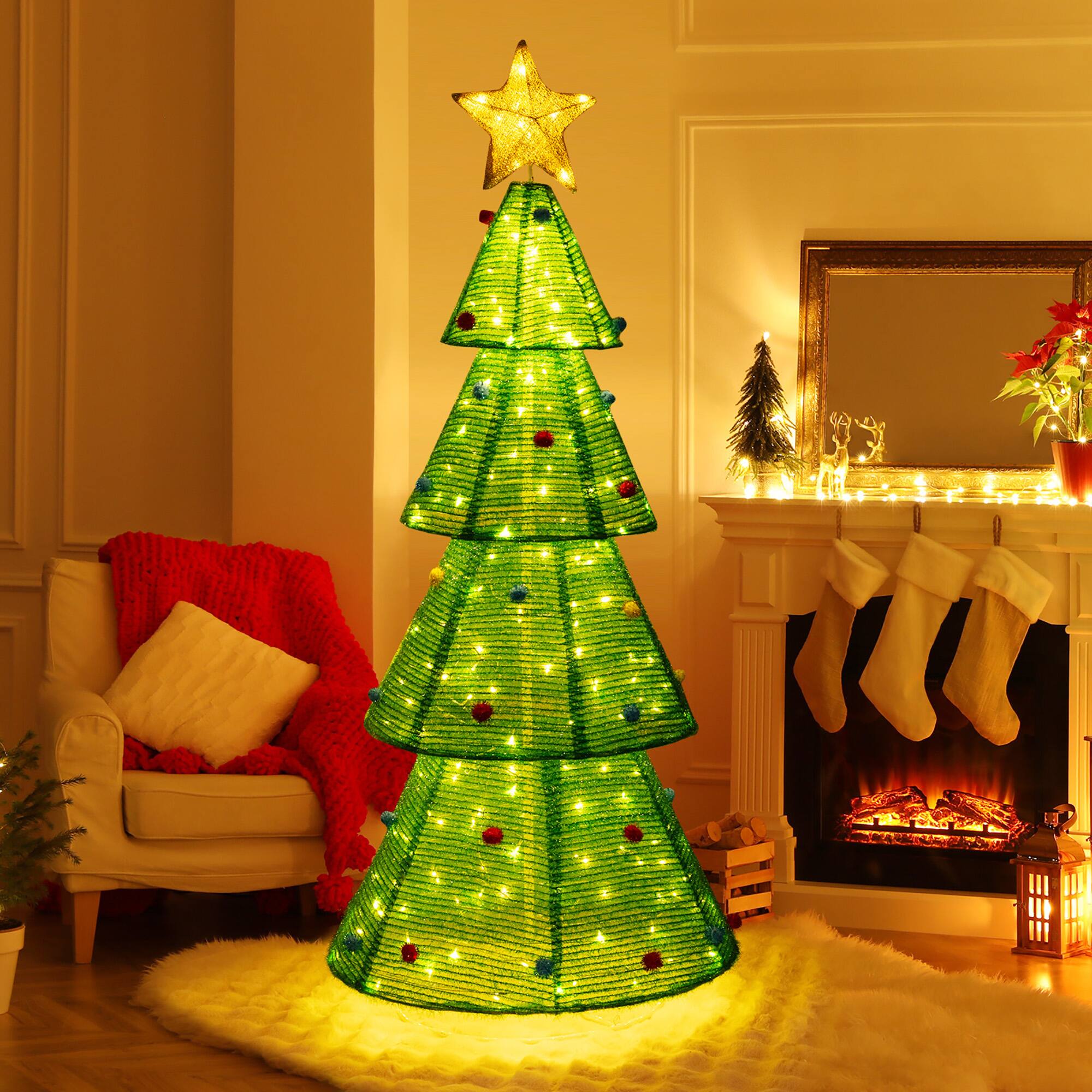 Alt View 1. Gymax - Gymax 6.2 FT Collapsible Christmas Tree w/ 200 Built-in LED Lights Top Star Decoration - Green.