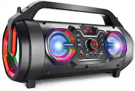 Stamp n Camp - Portable Bluetooth Speaker with Subwoofer Wireless Speakers with Booming Bass FM Radio RGB Lights EQ Stereo Sound - default