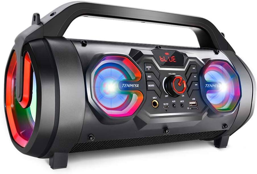 Stamp n Camp - Portable Bluetooth Speaker with Subwoofer Wireless Speakers with Booming Bass FM Radio RGB Lights EQ Stereo Sound - default