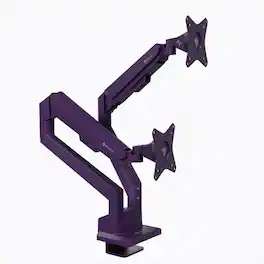 Arozzi - Alzare Neo Duo Gas Spring Dual Monitor Arm – Full Motion Dual Screen Desk Mount – Purple - Pure Purple