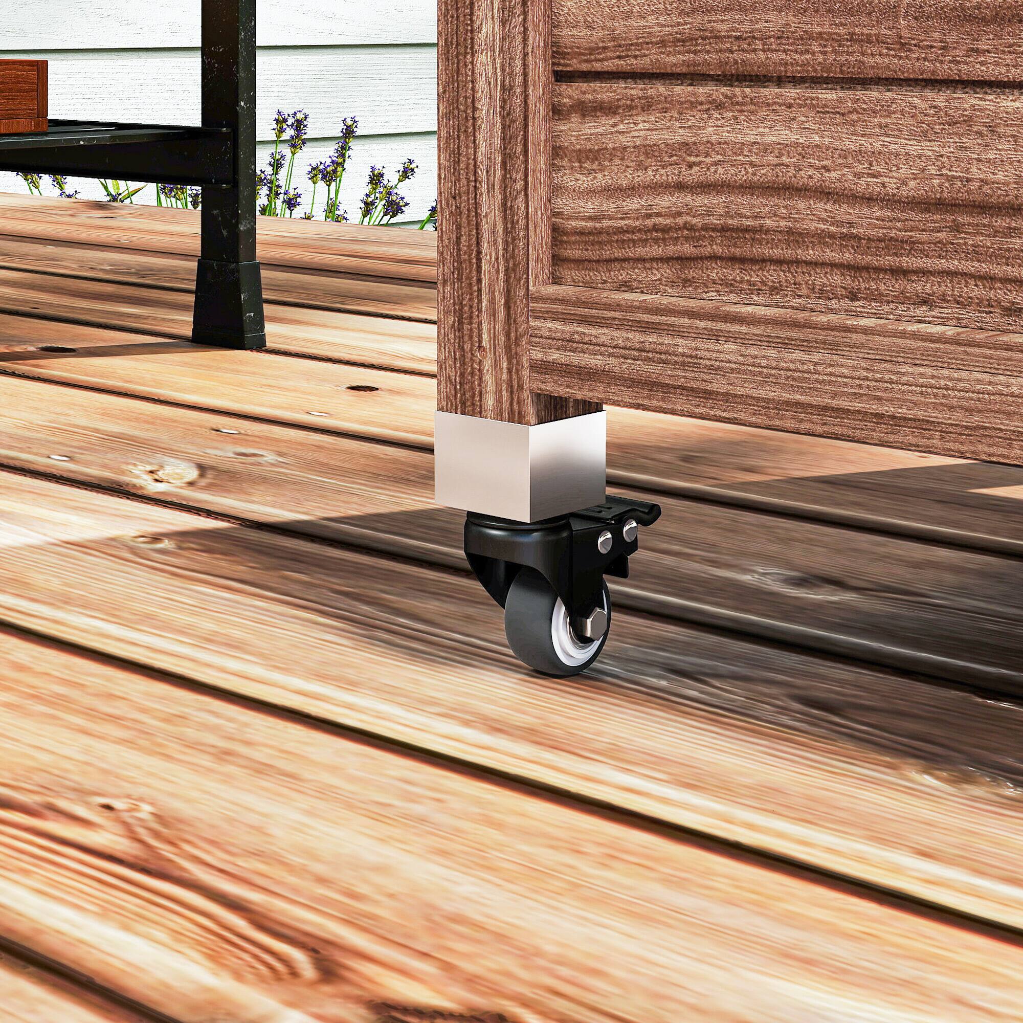 Alt View 8. Outsunny - Outdoor Grill Cart with Wheels and Storage Cabinet, Solid Wood Outdoor Kitchen Island with Stainless Steel Top - Brown.