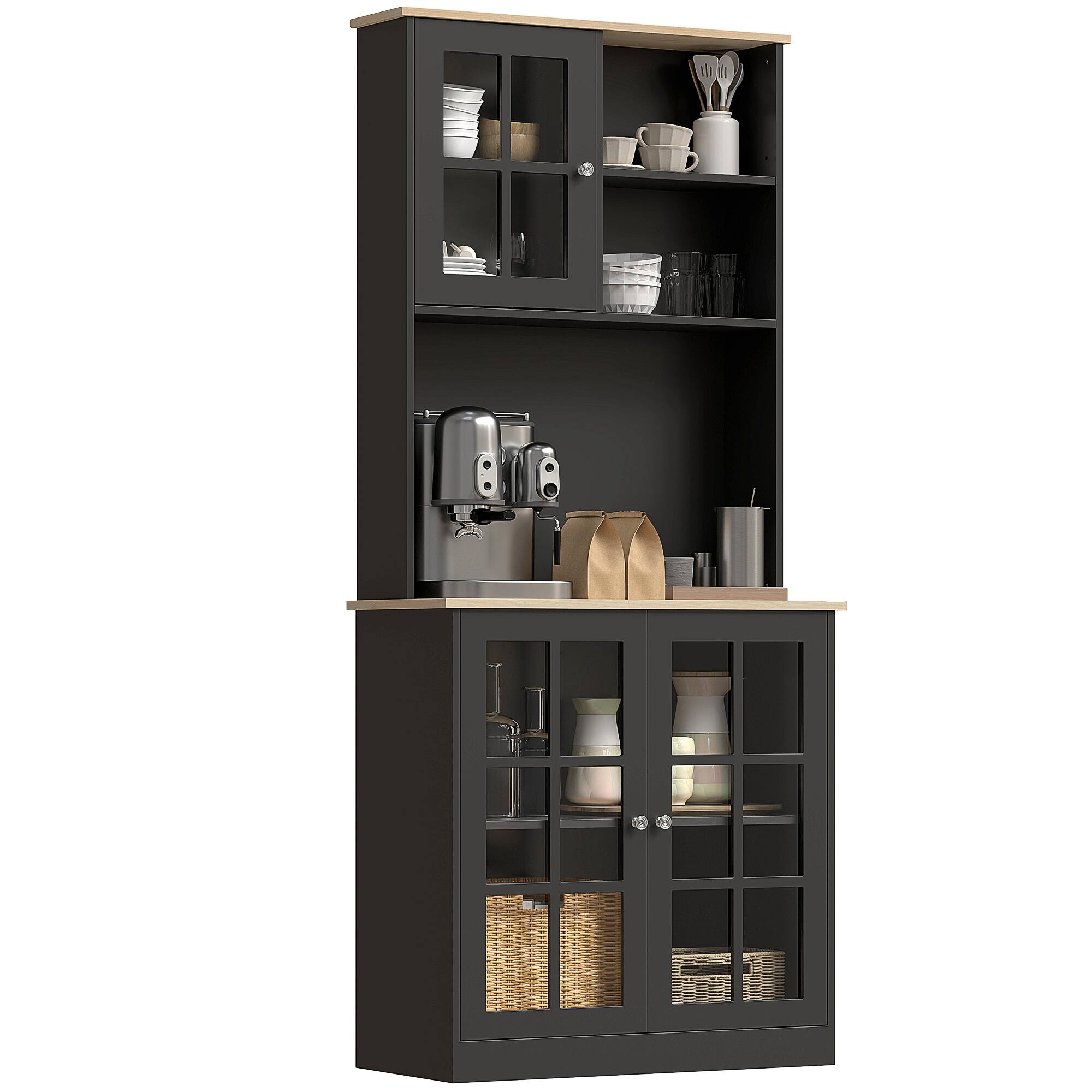 Front. Homcom - 72" Kitchen Pantry Storage Cabinet, Traditional Freestanding Cupboard with 4 Doors and 2 Adjustable Shelves - Black.