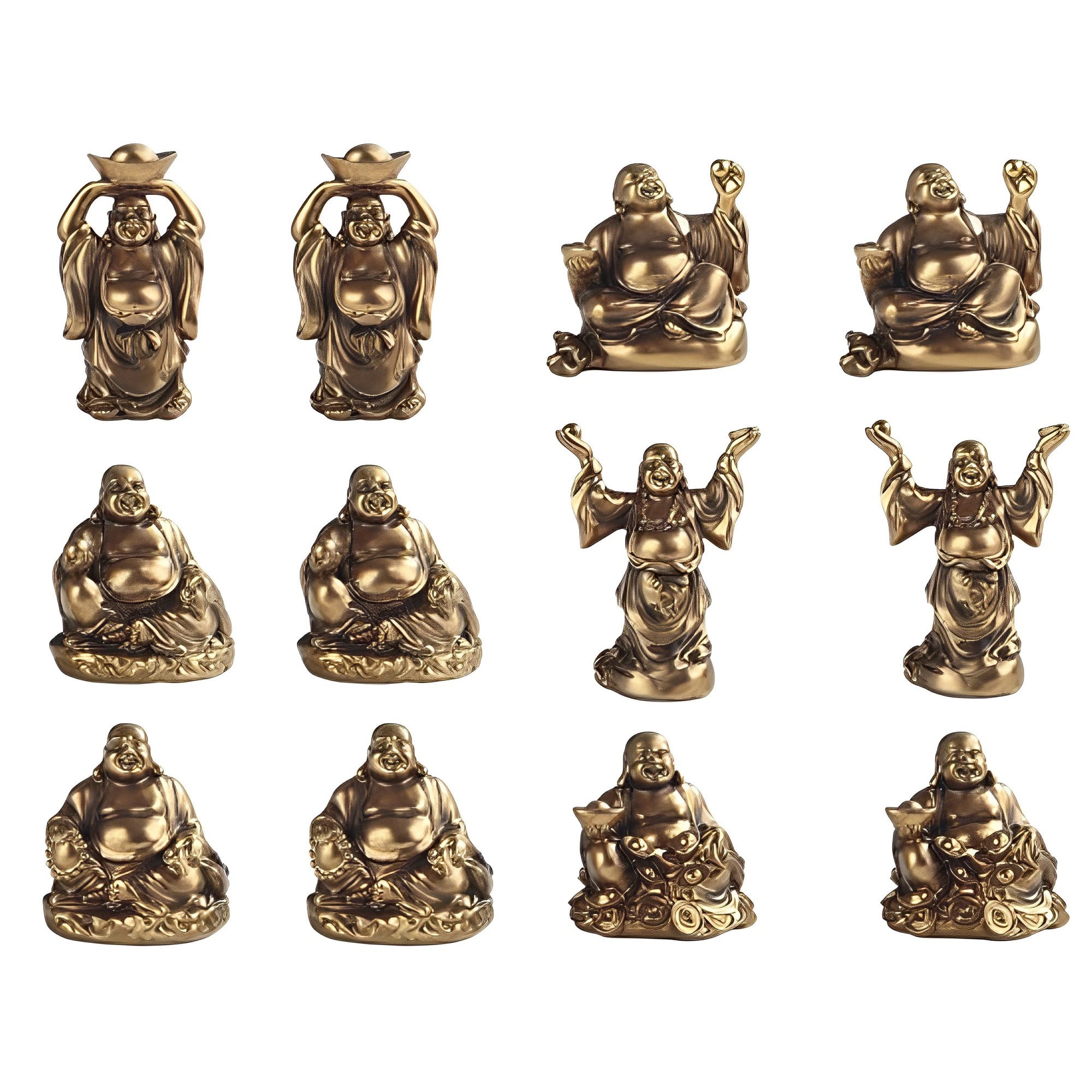 FC Design - 12-PC Miniature Maitreya Buddha in Different Poses 2"H Figurine Set Office Desk Tabletop Home Decor Gift - Multi-Color