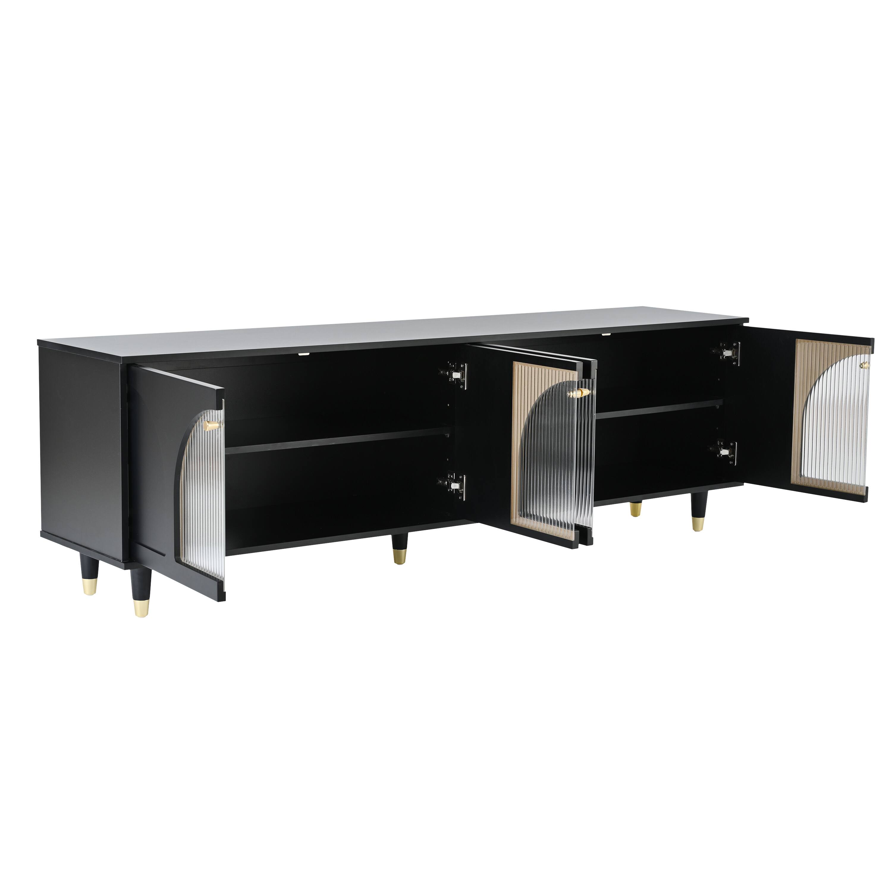 Alt View 7. APRILSOUL - Contemporary TV Stand for TVs Up to 78 Gold Handles Arch Fluted Glass Black Living Room - Black.