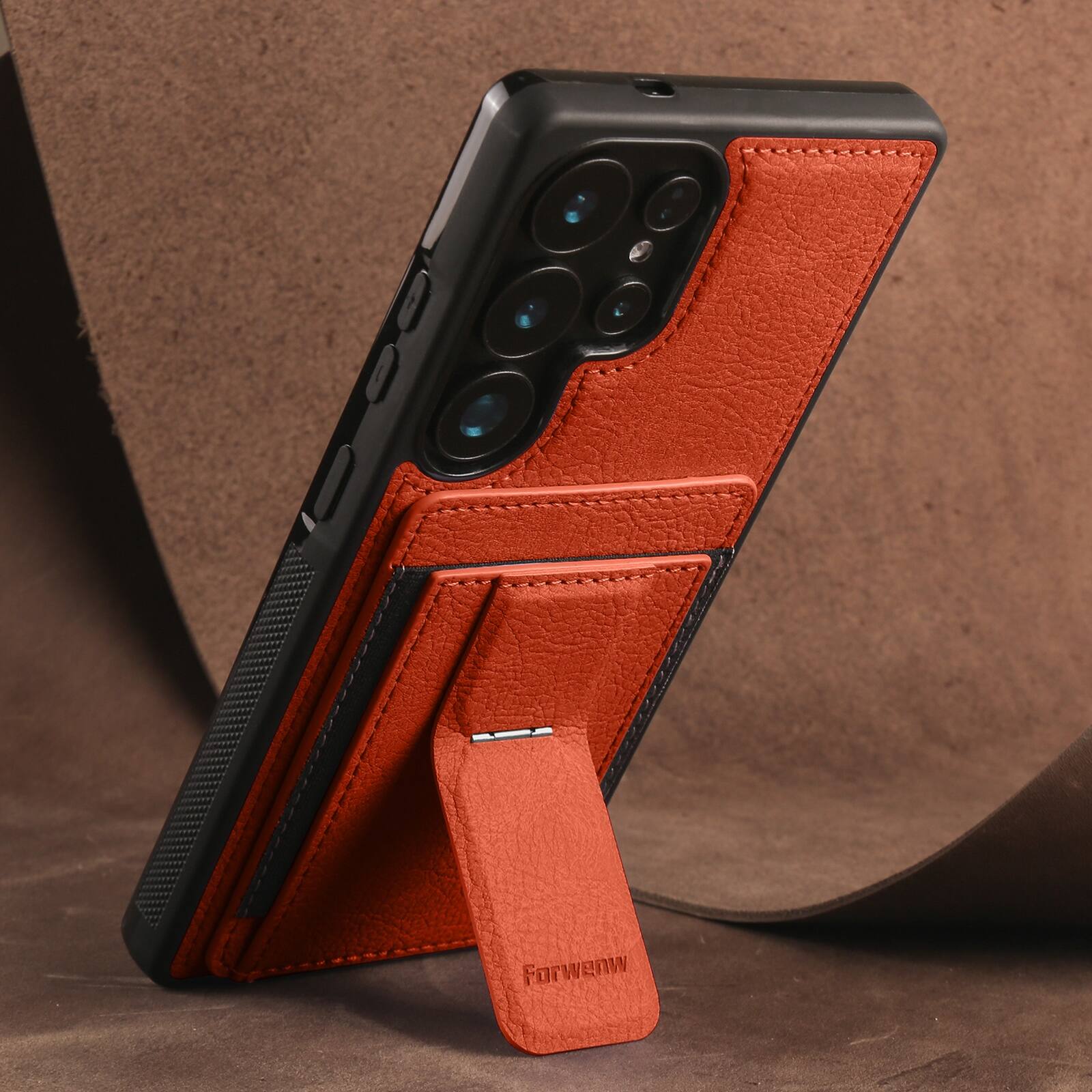 Alt View 1. Dteck - Slim Card Holder Case for Samsung Galaxy S26 Ultra, Shockproof Wallet Protective Cover with Kickstand - Orange.