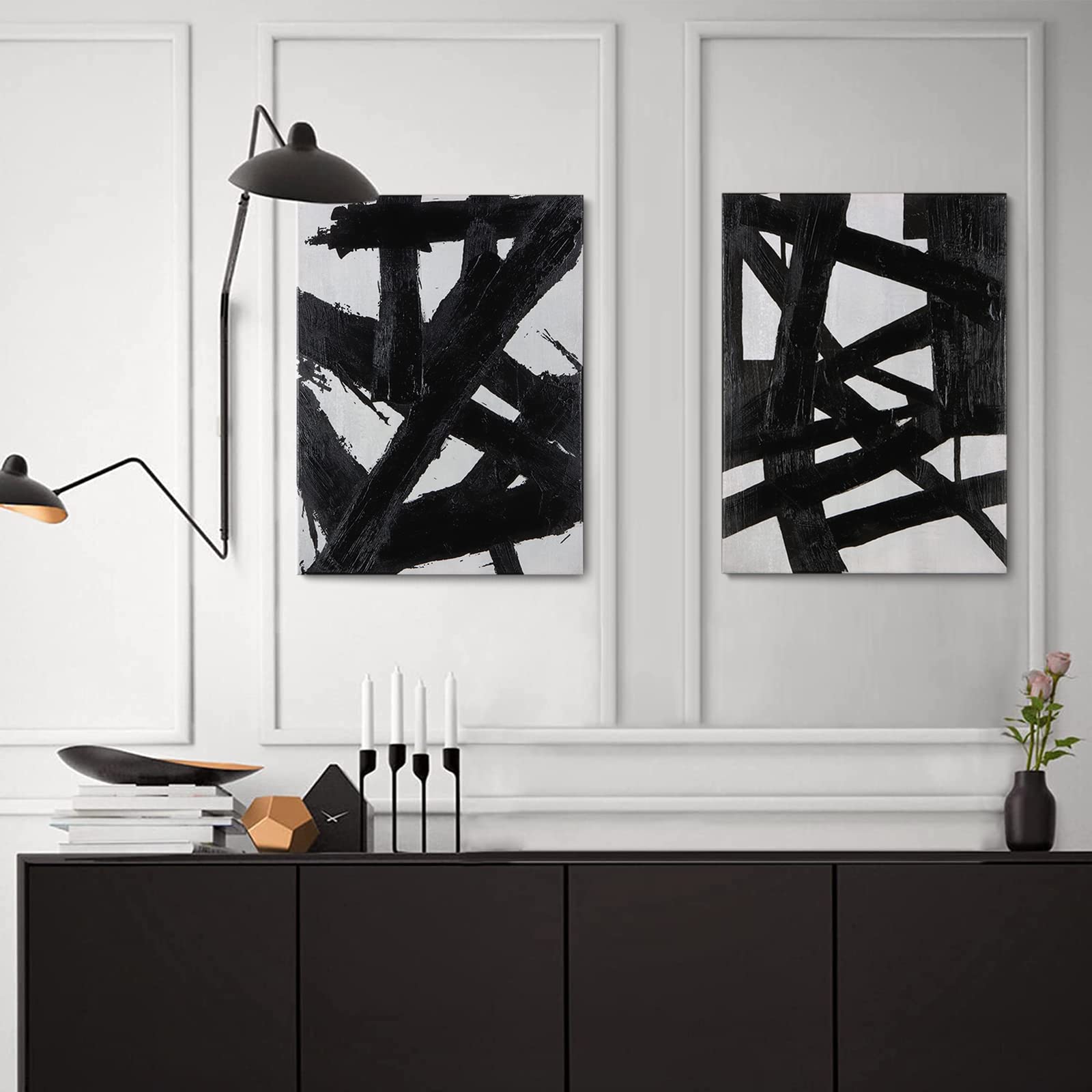 Alt View 3. Hirose Alice - Zessonic Black And White Abstract Wall Art - Black Painting Stroke Graffiti Artwork for Living Room Bedroom - Black White 12" x 16" x 2 Panels.
