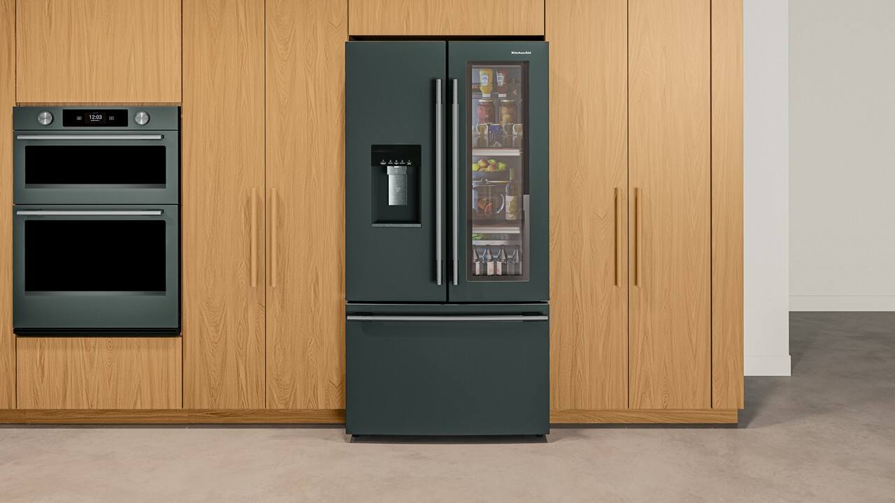 Angle. KitchenAid - 23.8 Cu. Ft. French Door Counter-Depth Refrigerator with ClearVue - Juniper.