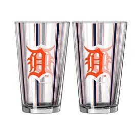 Logo Brands - Detroit Tigers Two-Piece 16oz. Striped Pint Glass Set - Multicolor