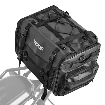 Front. VEVOR - Motorcycle Tail Bag, 40-60 L Expandable Motorcycle Rear Seat Bag with Waterproof Rain Cover, Foldable Outdoor Sports - Black.