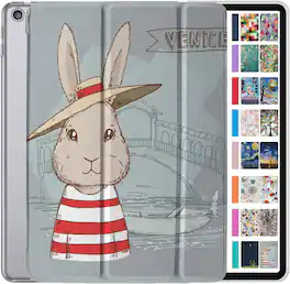 DuraSafe Cases - iPad 7th Gen 10.2 inch 2019 Trifold PC Smart Case A2197 A2200 A2198 A2199 MW762 MW752 MW742 MW6D2 MW6R2 MW6Y2 MW6C2 - Bunny Hat