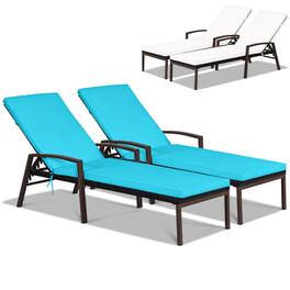 Costway - Set of 2 Patio Rattan Chaise Lounge Chair Outdoor Reclining Chaise Sun Lounger - Turquoise