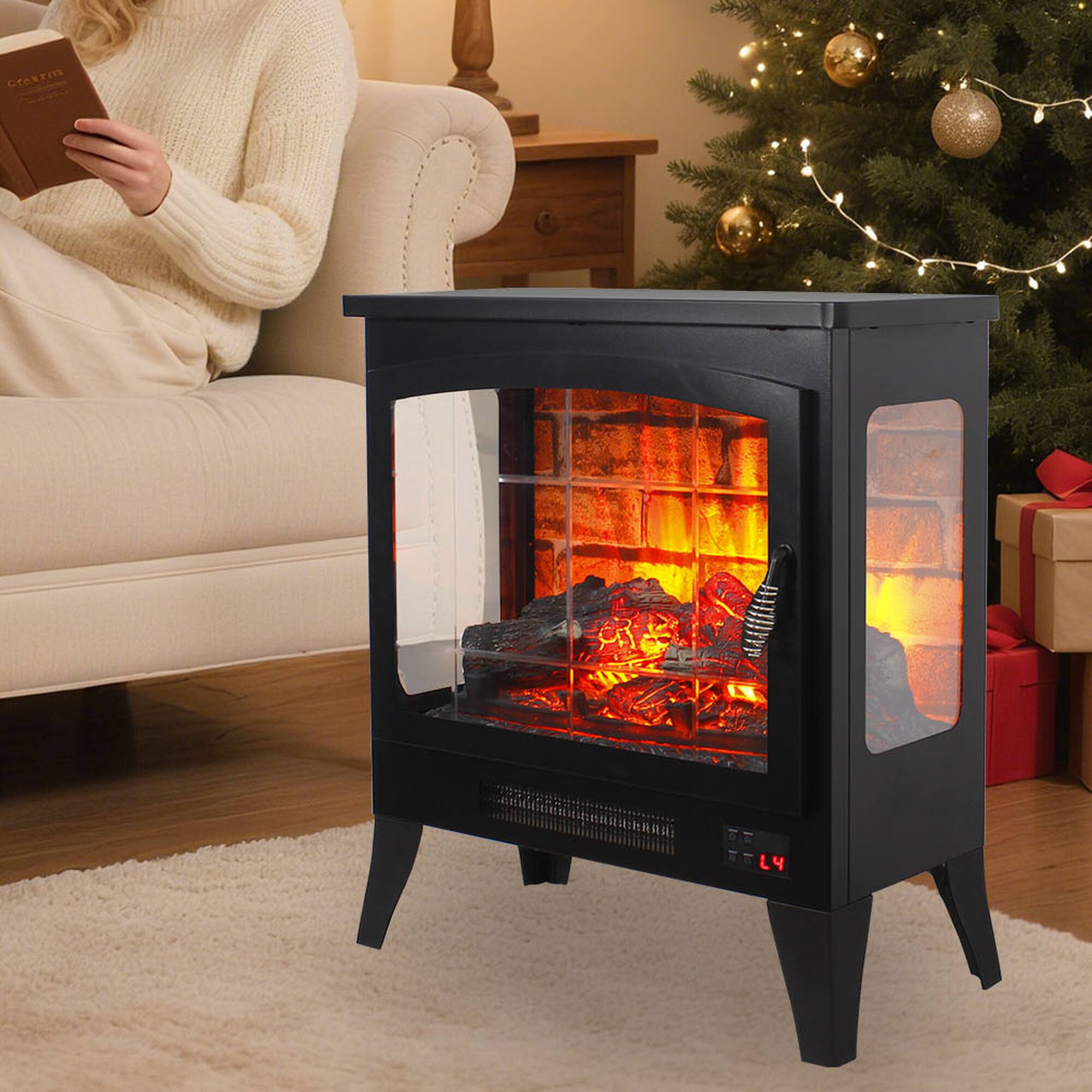 Alt View 3. Boyel Living - 21-in Antique Black Three-Sided Electric Fireplace Stove 1400W 5000 BTU with Remote Control and 23.35-in Height - Antique Black.
