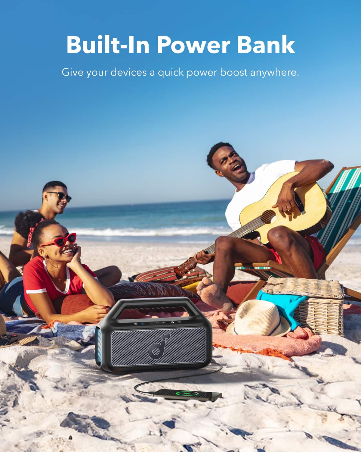 Built-In Power Bank Give your devices a quick power boost anywhere.