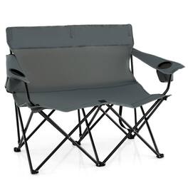 Costway - 2-Person Outdoor Folding Loveseat with Cup Holders Armrests Carrying Bag - Gray