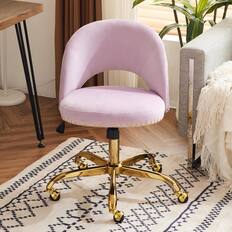 Front. Winado - Modern Velvet Cute Desk Chair with Wheels,Gold Base/Studs, Comfy Armless Swivel Vanity Task Nail Tech Chair for Bedroom - Light Purple.