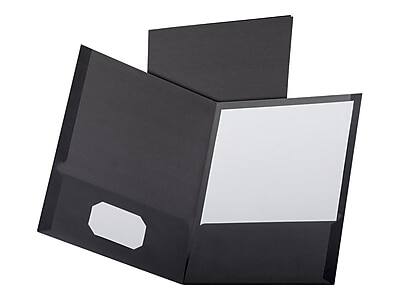 Front. Esselte - Oxford Linen Twin Pocket Portfolio Folders, Black, 25/Box (OXF 53406) - Black.