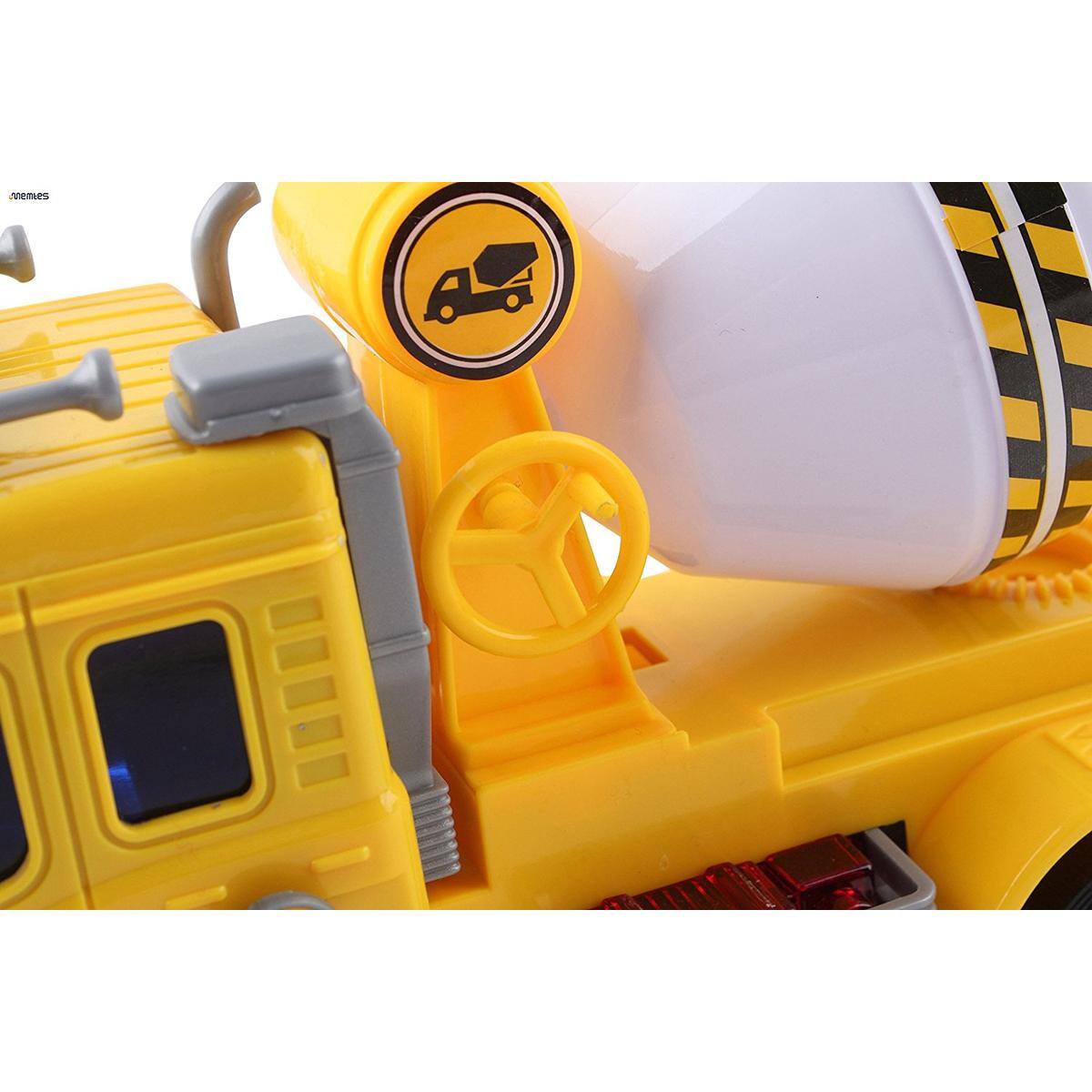 Left. JuzToys - Kids Toys Cars Realistic Cement Mixer Truck Toy, Pull-Back Toy Vehicle with Light, Sound, Spinning Handle – Yellow - Yellow.