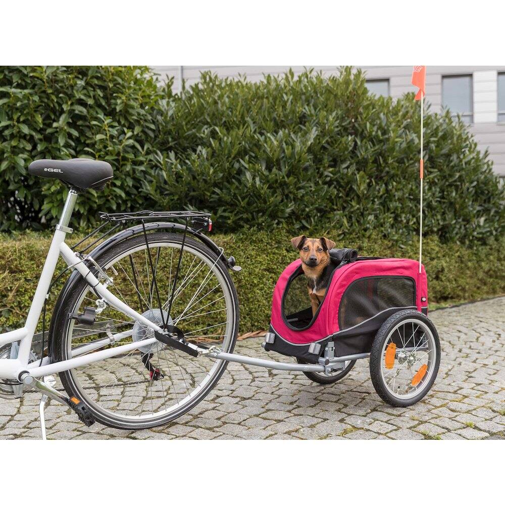 Left. TRIXIE - Foldable Bicycle Trailer for Dogs with Windows & Large Door, Black & Red - Black/Red.