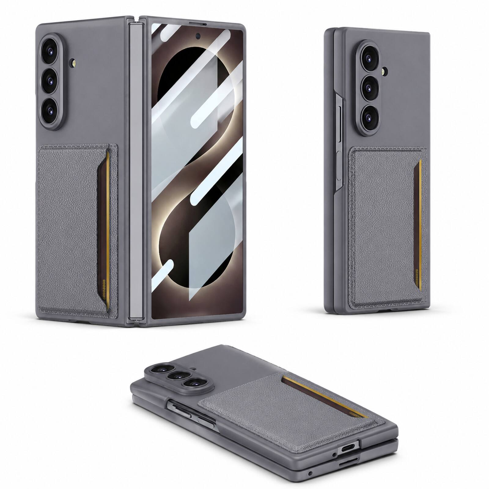 Front. Dteck - Shockproof Back Wallet Case for Samsung Galaxy Z Fold 8 Ultra with Glass Screen Protector Card Slot Anti-Scratch Cover - Gray.