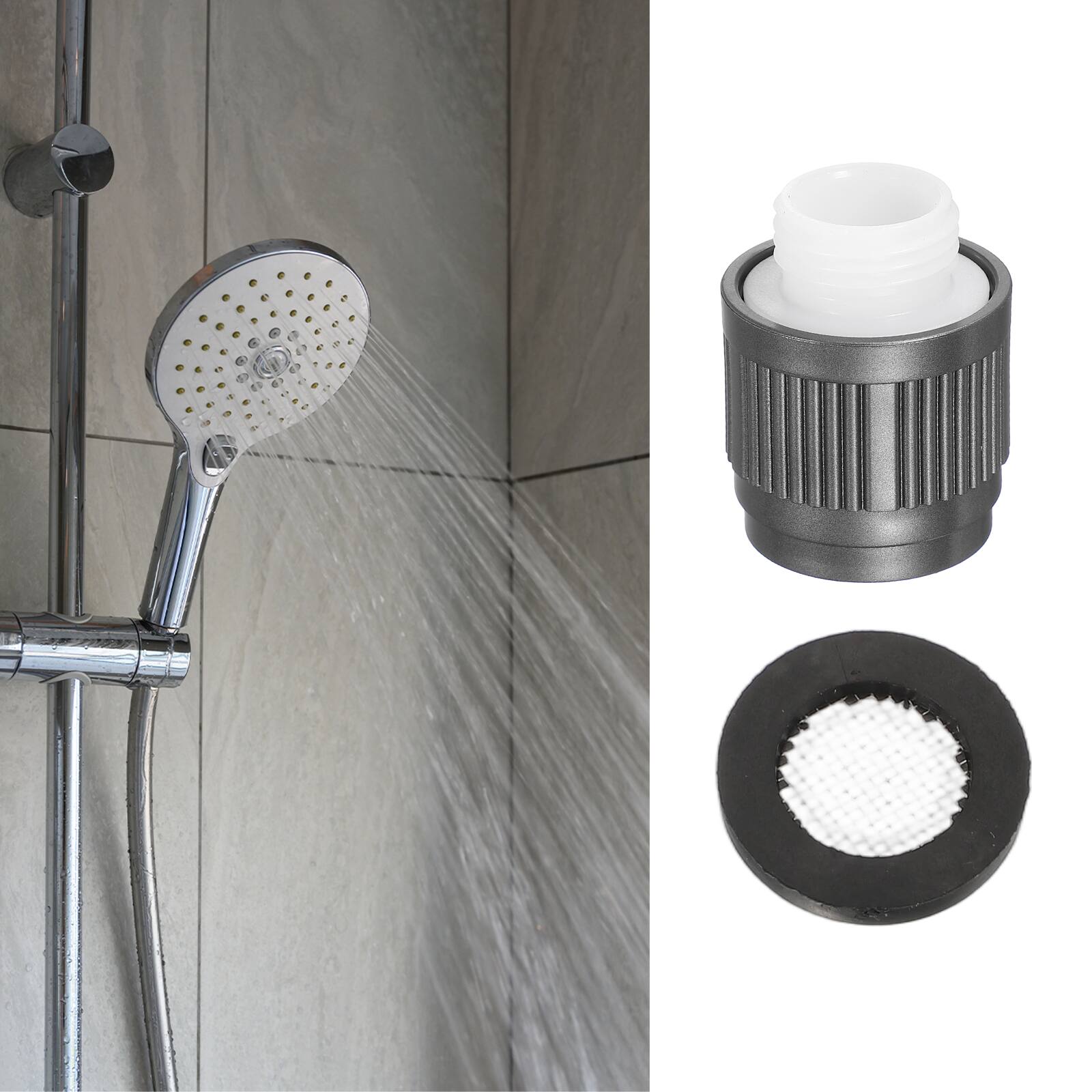 Alt View 5. Unique Bargains - G1/2" Water Flow Control Valve, 2pcs Shower Head Shut Off Valve w/ Sealing Mesh Gasket for Shower Arm Handheld - Grey.