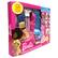 The text on the image reads: "OVER 150 PIECES INSIDE! BE A REAL FASHION DESIGNER Barbie. I D KR K 1 ACONETTY VO MAKE IT o FABULOUS 5 C RSNIONS AT ALL DOLLS 3+ MANING DURN - Barbie EMBELLISHMENTS, 2g EACH FABRIC 0.07 30 NET WEIGHE FORM TUBES- 1DRESS 1 GLUE 5 OUTFITS, 3 GLITTER."
