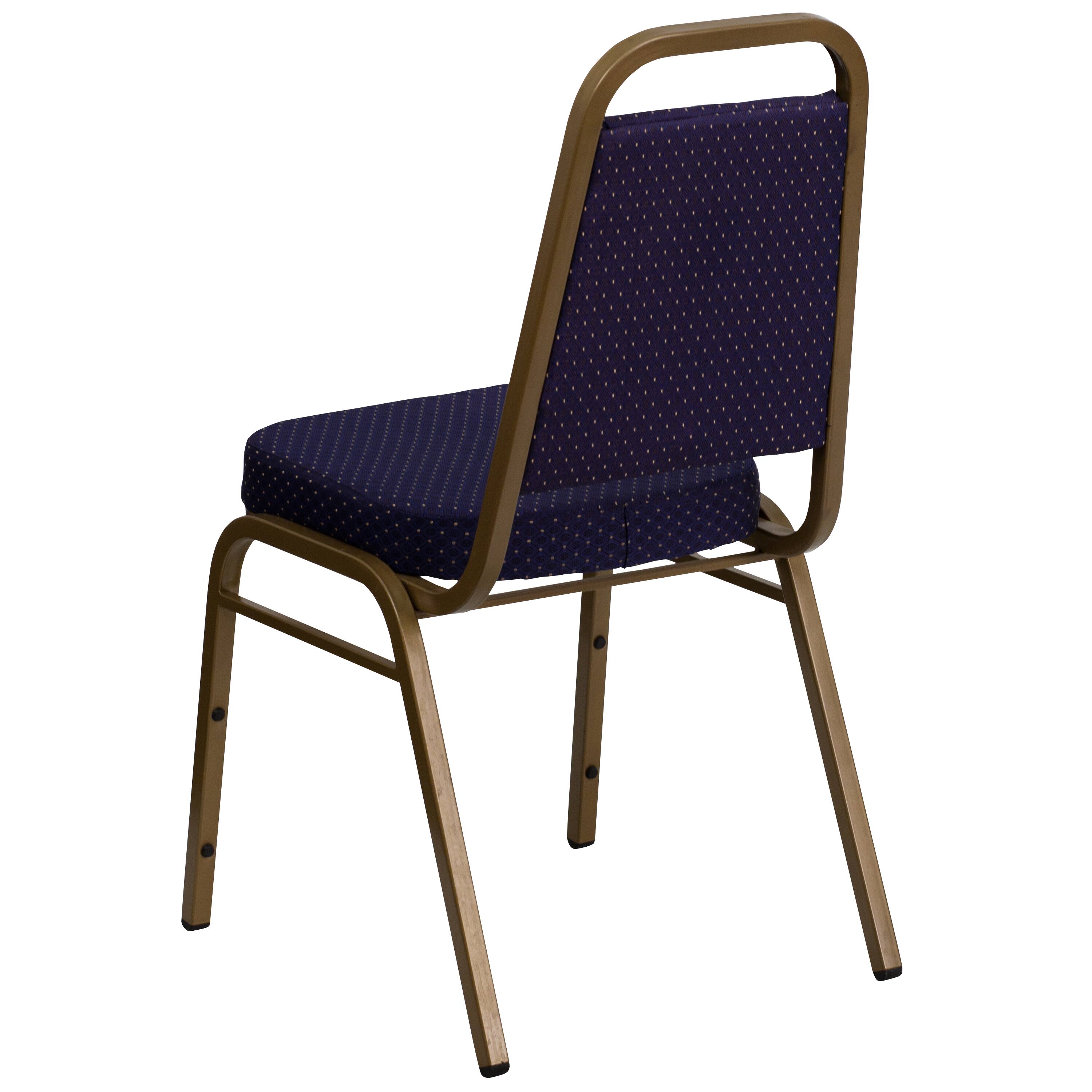 Alt View 4. Emma + Oliver - 4 Pack Trapezoidal Back Stacking Banquet Chair - Navy Patterned Fabric/Gold Frame.