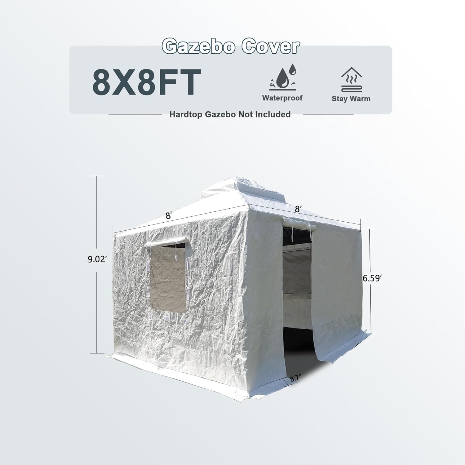 Gazebo Cover 8X8FT Waterproof Hardtop Gazebo Not Included Stay Warm 8' 8' 9.02' 6.59' 8.7"
