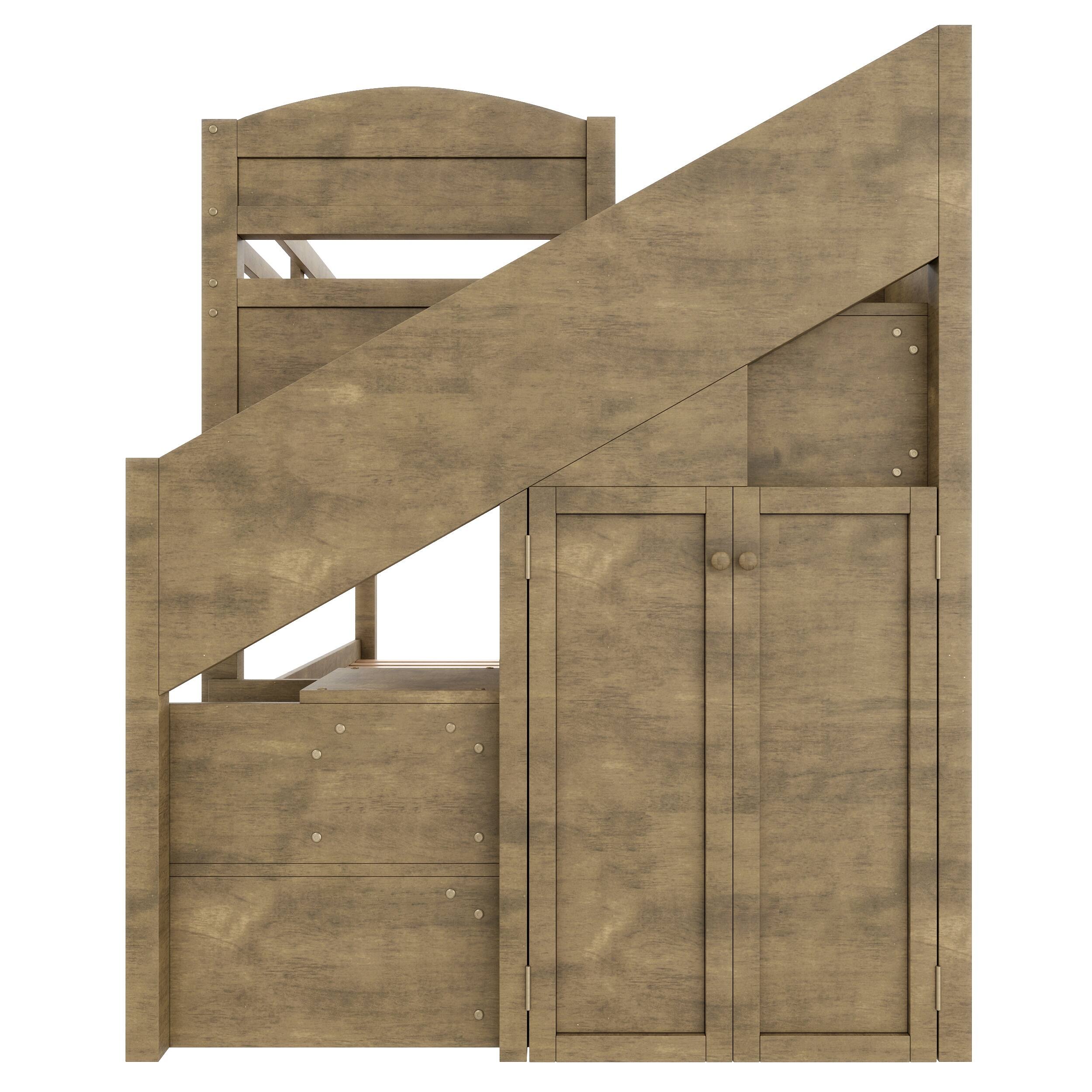 Alt View 1. Whisen - Twin XL over Twin XL Bunk Bed with Trundle, Storage Staircase, Wardrobe and 3 Drawers - Walnut.