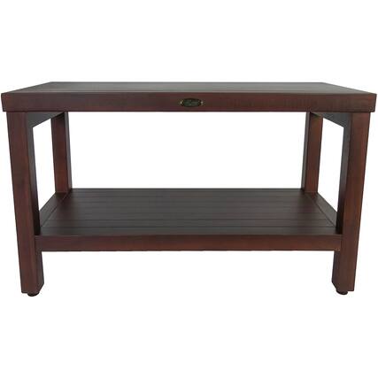 Front. DecoTeak - DecoTeak Eleganto 30" Teak Wood Shower Bench with Shelf in Woodland Brown Finish - Woodland Brown.