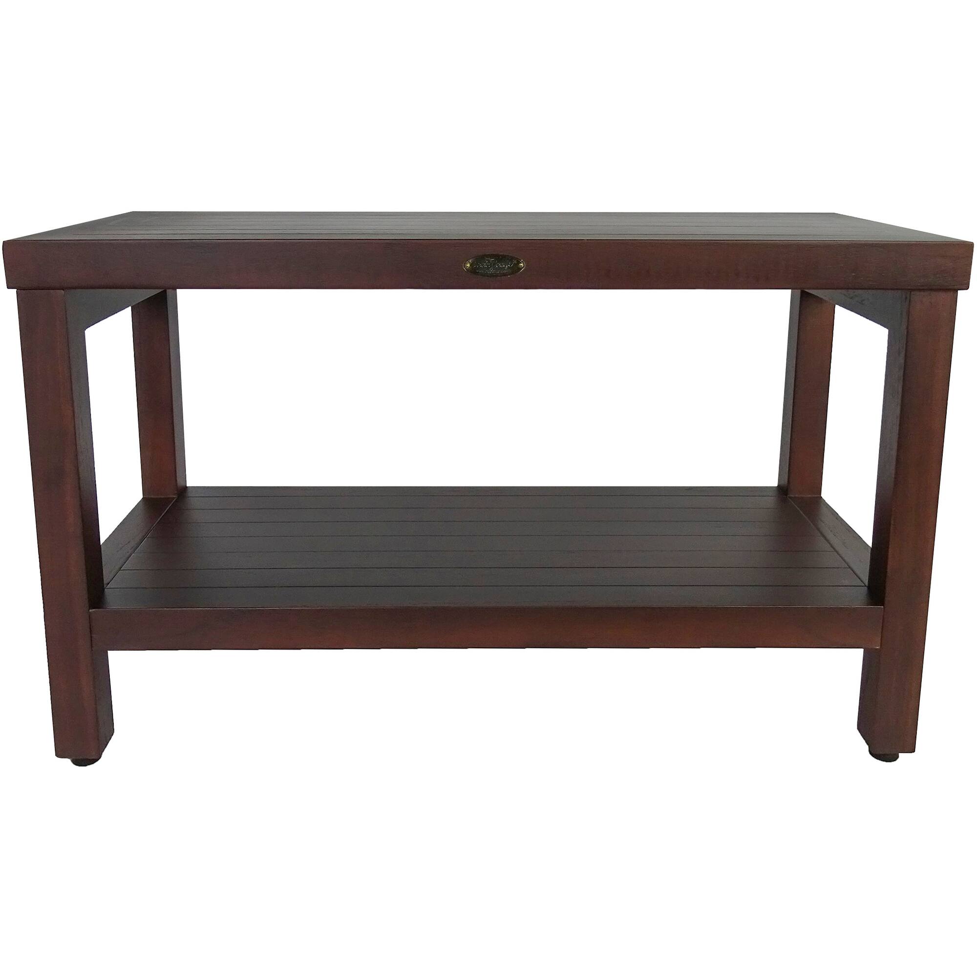 Front. DecoTeak - DecoTeak Eleganto 30" Teak Wood Shower Bench with Shelf in Woodland Brown Finish - Woodland Brown.