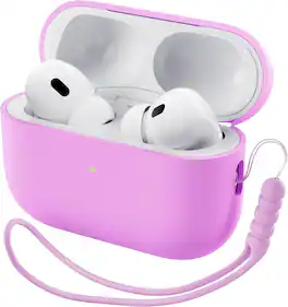 Ornarto - for AirPods Pro 2 Case (2022), Protective Liquid Silicone Cover with Lanyard, Front LED Visible Case - Cherry Pink