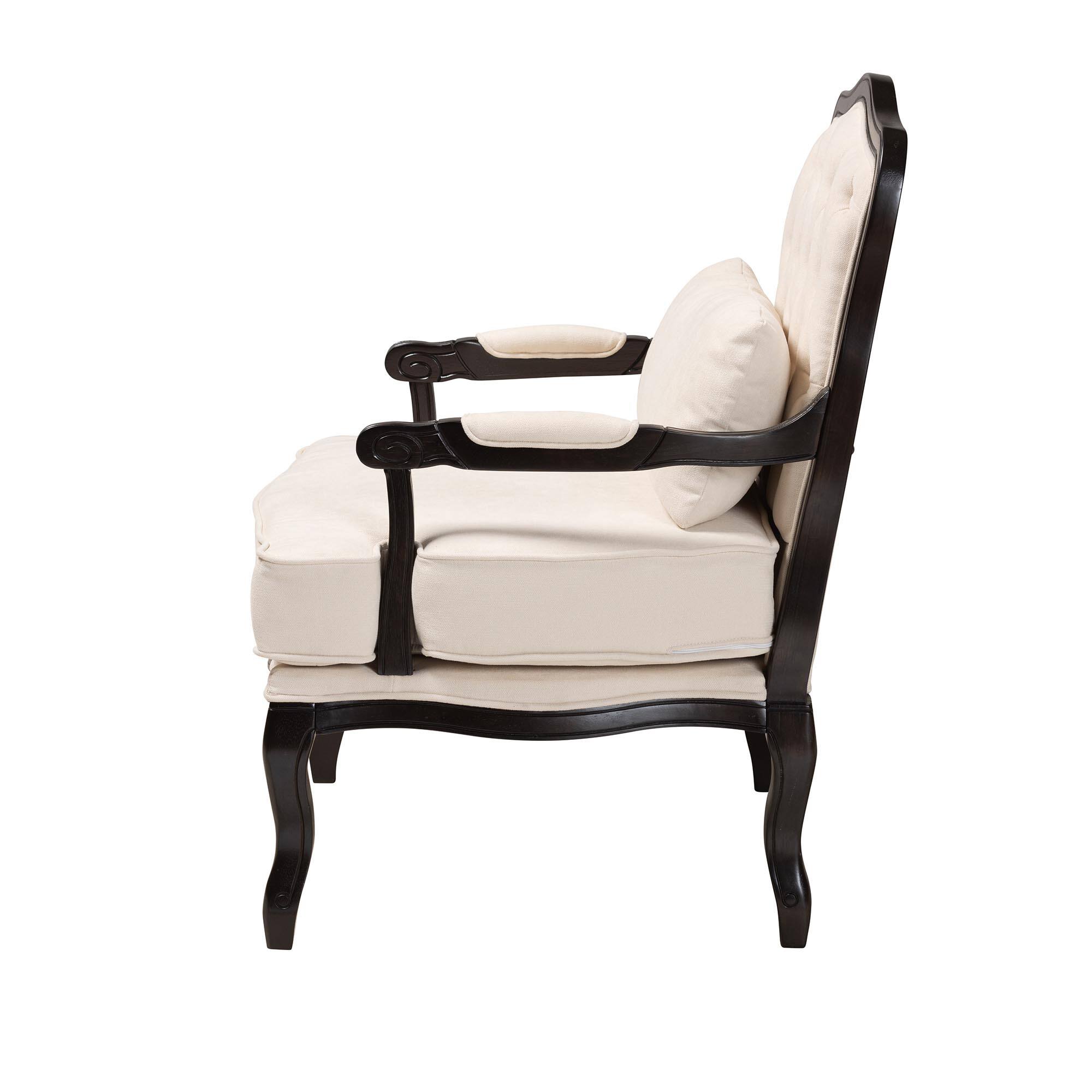 Left. Baxton Studio - Dion Traditional French Fabric and Wenge Finished Wood Accent Chair - Cream/Wenge Brown.