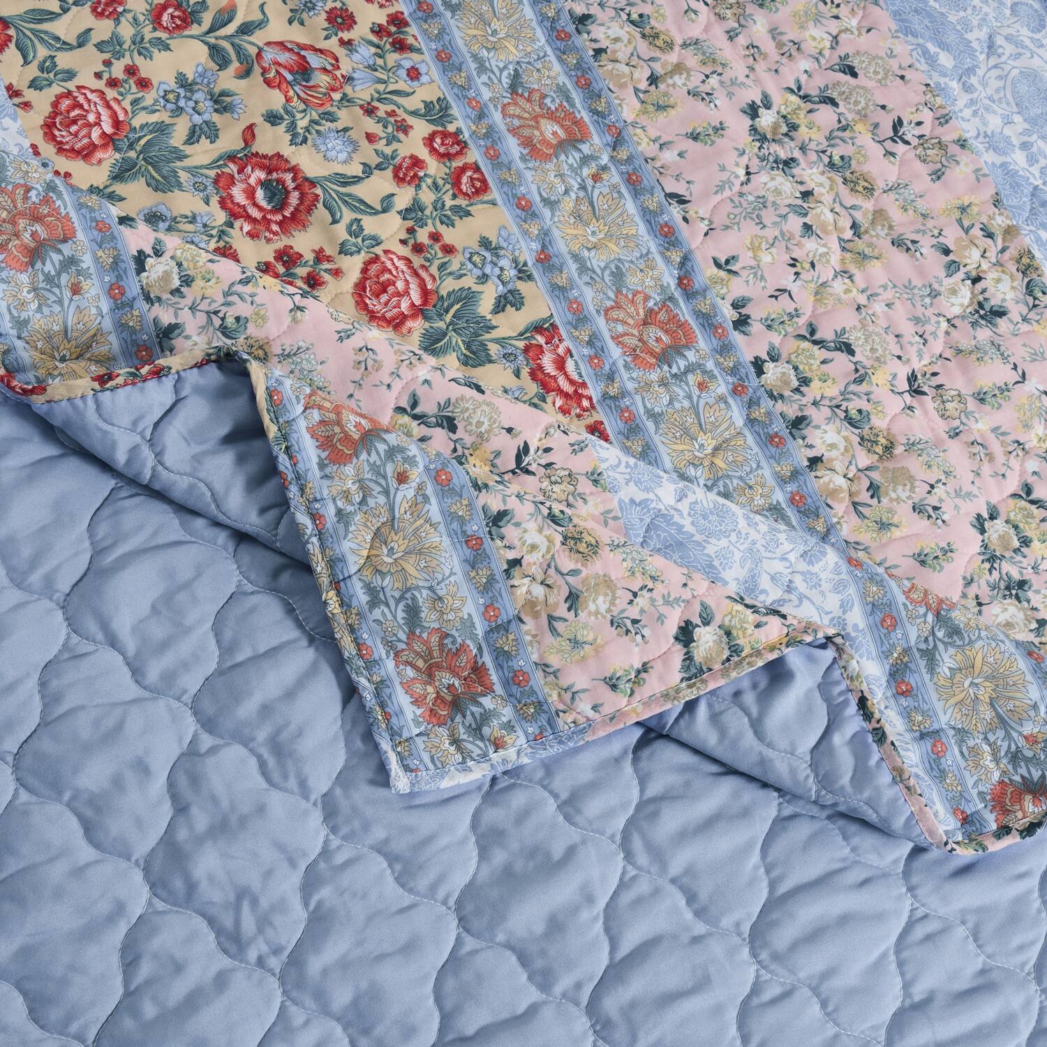 Alt View 1. Greenland Home Fashions - Greenland Home Fashion Kressida 100% Cotton Reversible Accessory Throw Blanket 50" x 60" Blue - Blue.