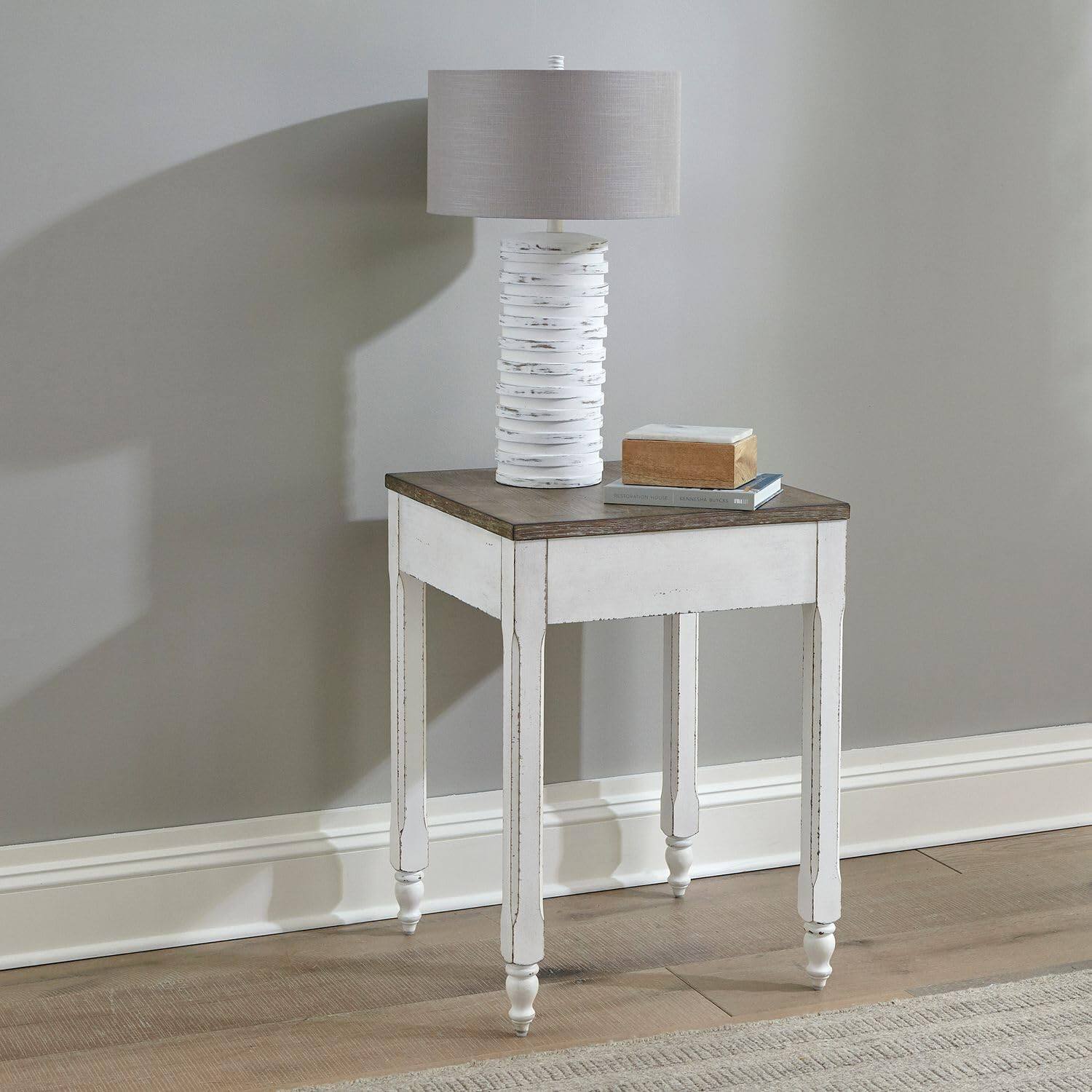 Angle. Liberty Furniture Industries - Corner Filler Table European Traditional - Antique White & Weathered Bark - Antique White & Weathered Bark.
