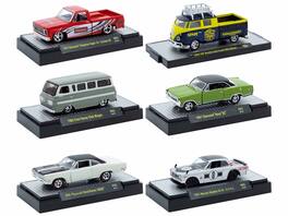 "Auto Meets" Set of 6 Cars IN DISPLAY CASES Release 85 Limited Edition 1/64 Diecast Model Cars by M2 Machines - Multicolor