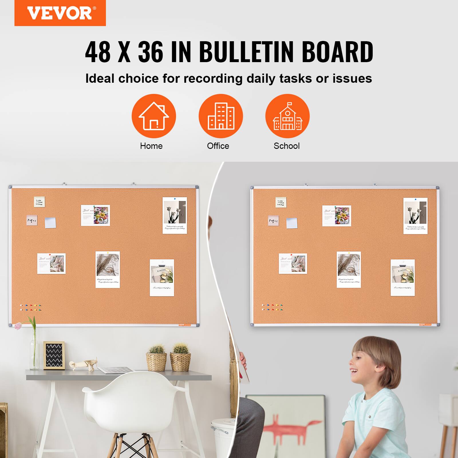 VEVOR 48 X 36 IN BULLETIN BOARD Ideal choice for recording daily tasks or issues Home Office School