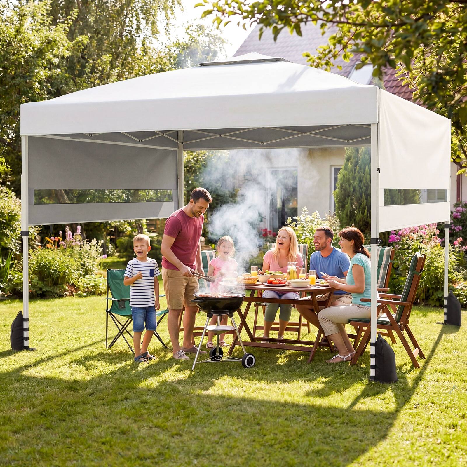 Alt View 3. Costway - Costway 10x17 FT Pop Up Canopy Tent with Dual Adjustable Awnings, Silver-Coated Fabric - White.