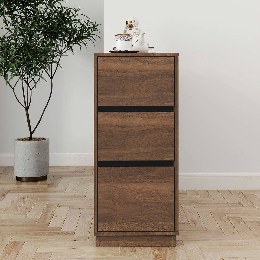 Alt View 9. Kadyn - Kitchen Sideboard, Tabletop Cabinet with 2 Glass Sliding Door,3 Side Drawers and 1 small display shelves, Brown - Brown.