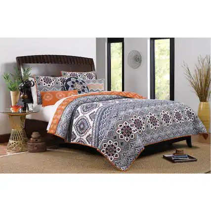 Front. Greenland Home Fashions - Greenland Home Fashion Medina Quilt Set - 3 - Piece - Full/Queen 90x90", Saffron - Saffron.