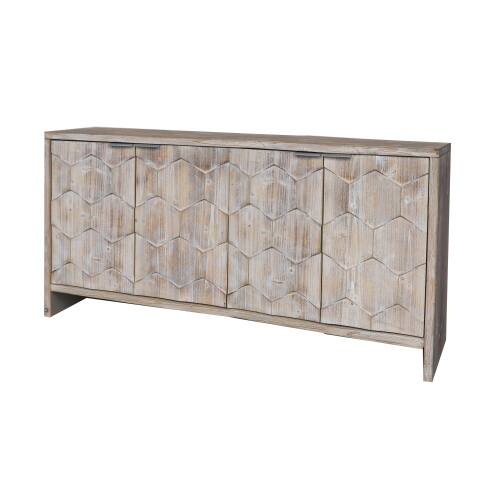 Alt View 4. LUCKY ONE - Freestanding Farmhouse Accent Cabinet with 4 Doors Adjustable Shelves for Living Room Entryway - Natural Wood Wash.