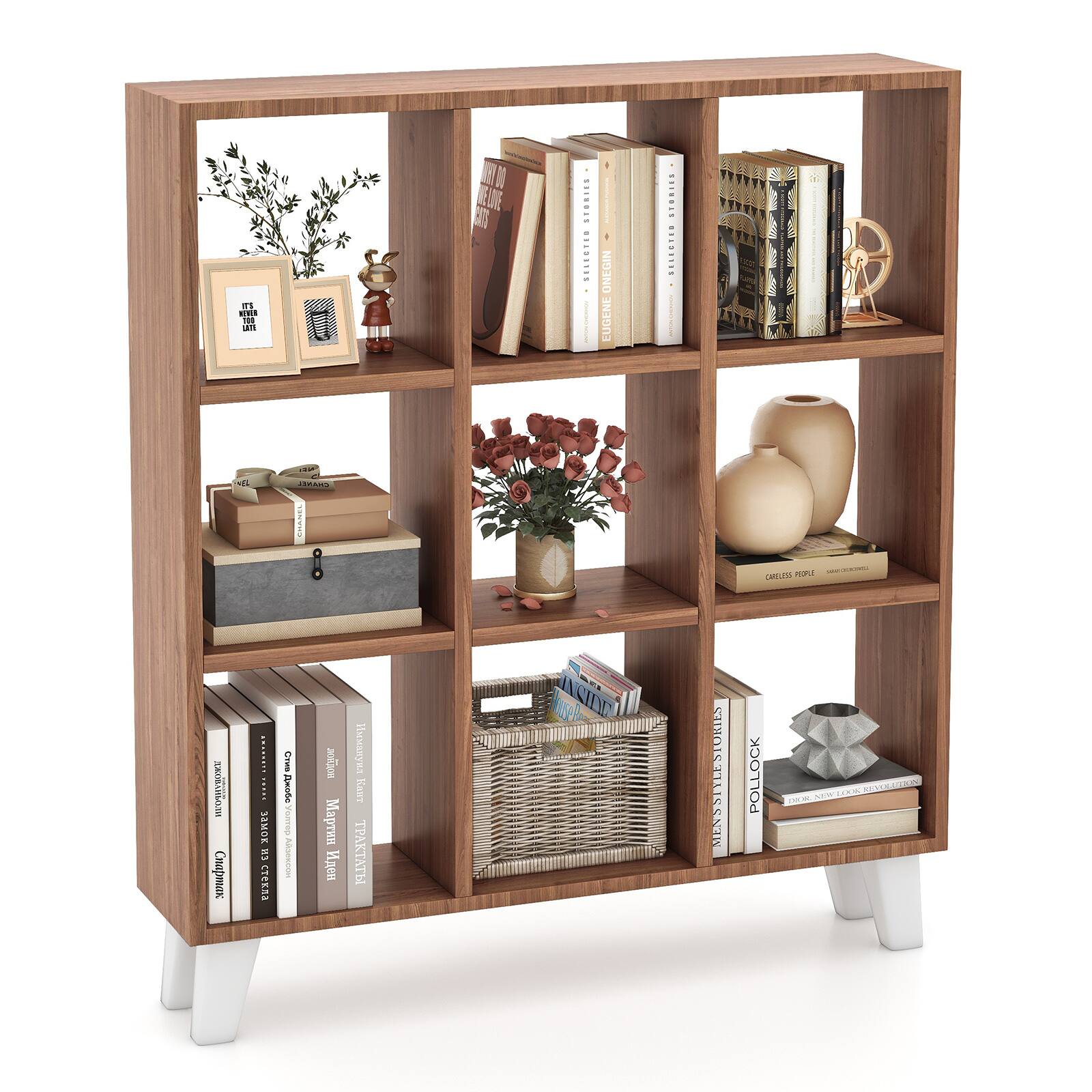 Ecooso - 9-Cube Bookcase with 6 Removable Shelves and Raised Support Feet - Brown