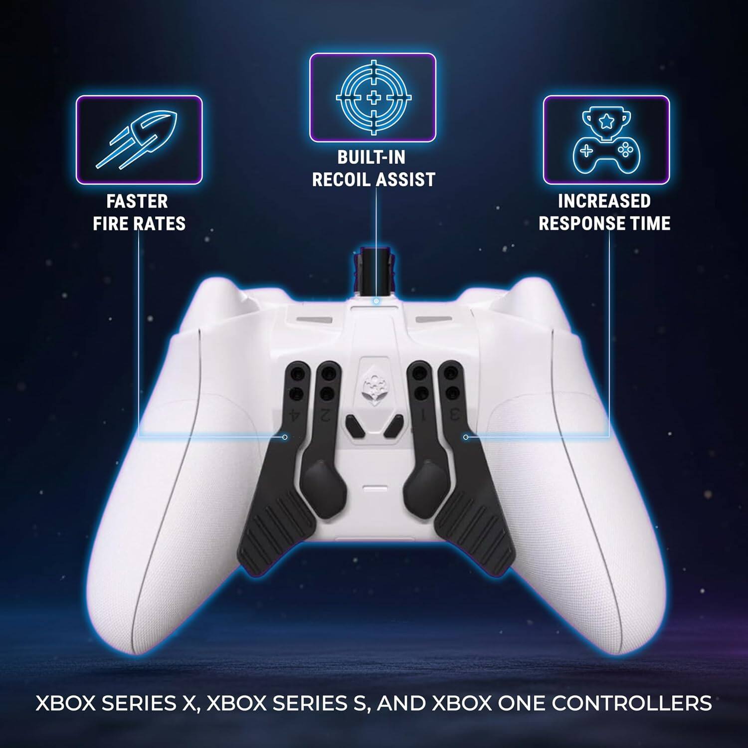 FASTER FIRE RATES  
BUILT-IN RECOIL ASSIST  
INCREASED RESPONSE TIME  
XBOX SERIES X, XBOX SERIES S, AND XBOX ONE CONTROLLERS