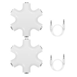 Unique Bargains - 3.5mm Headphone Splitter, 1 Male to 5 Female, with AUX Cable, 2pcs - for Stereo Earphone/Headset - White